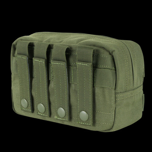 Condor Utility Pouch - MultiCam: Durable fabric pouch with four front vertical straps and snap buttons.
